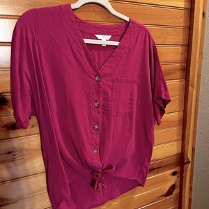 Pink button down/tie blouse